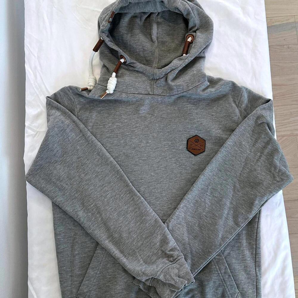 Indigo JeansCode Men 's Gray Hoodie with Leather Accent - M